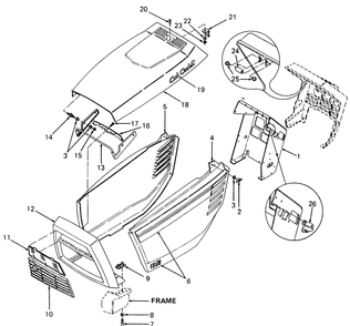 Hood And Grille Diagram and Parts List for 1860 800000-821059-140661100-141661100 Cub Cadet Lawn Tractor